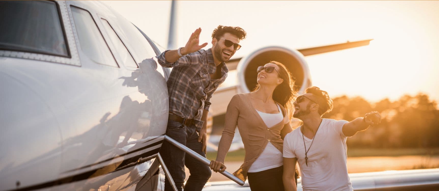 Family enjoying a private jet cabin with attentive service